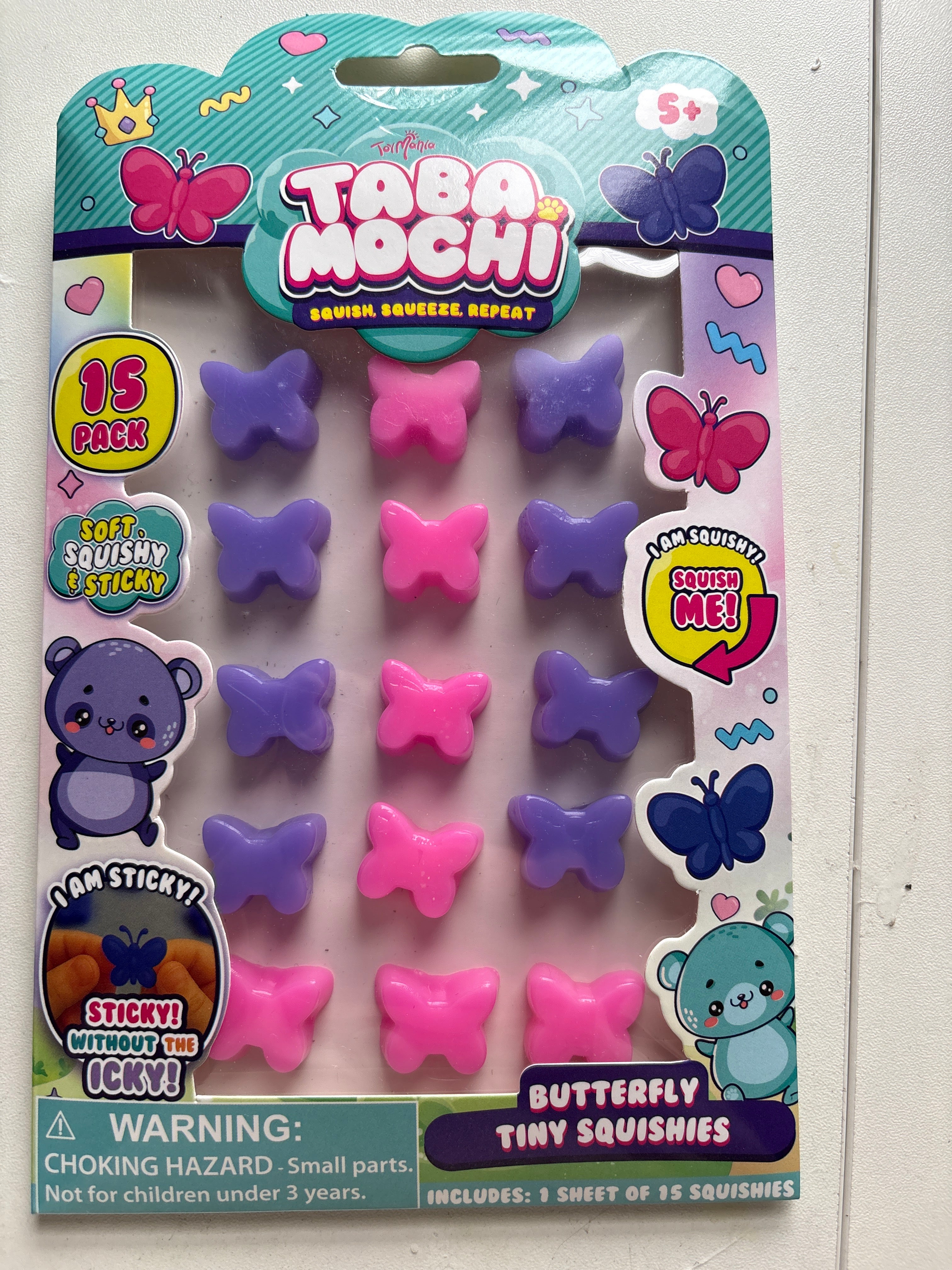 Cute Squishy Taba Mochi Stickers Tiny Butterfly Stress Relief 15pc 1PACK