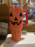 Halloween Jack-O’-Lantern Rhinestone Tumbler with Handle