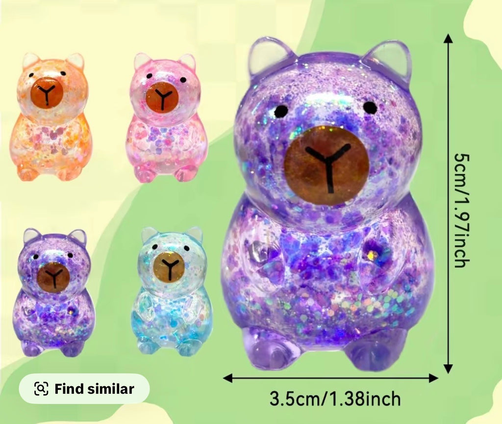Capybara Squishy Toy Glitter Kawaii Stress Relief Mini Animal 5cm