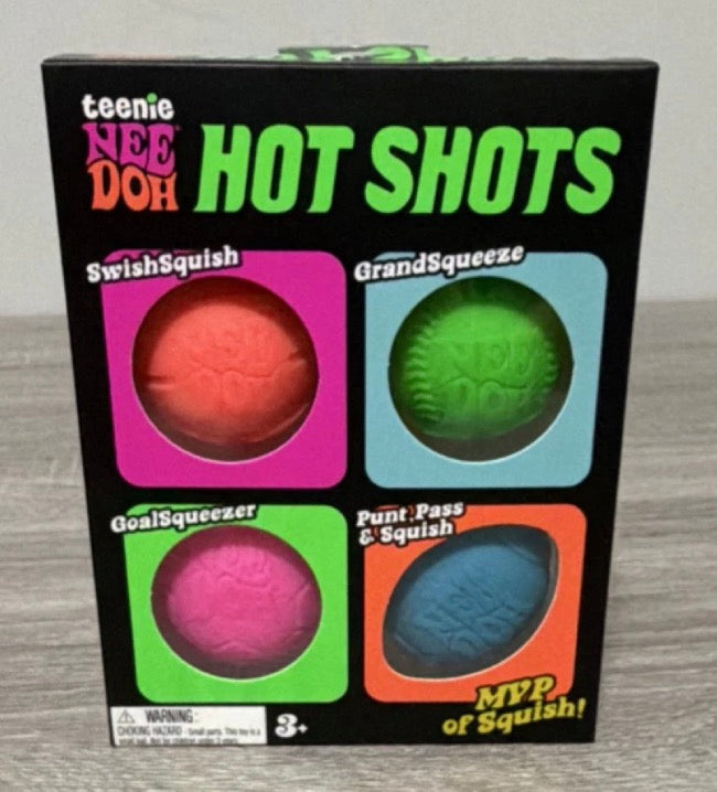 Teenie NeeDoh Hot Shots Sports Sensory Squish Ball 4 Pack Fidget Toy