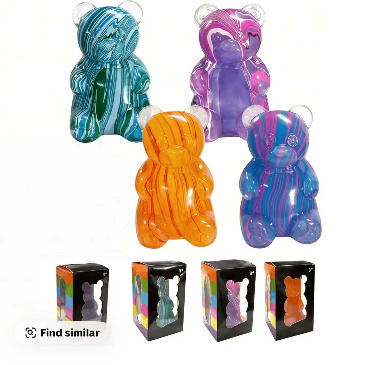 Kawaii Gummy Bear Squishy Toy Tie-Dye Colors Soft Squeeze Stress Relief Gift