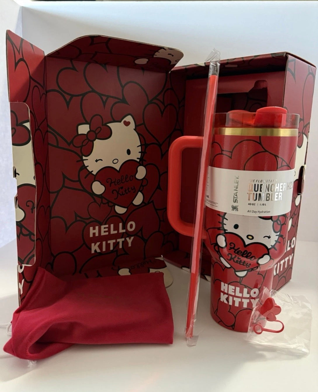 Stanley Red Hello Kitty Tumbler 40oz | Straw | Straw Topper | Bag | Gift Box