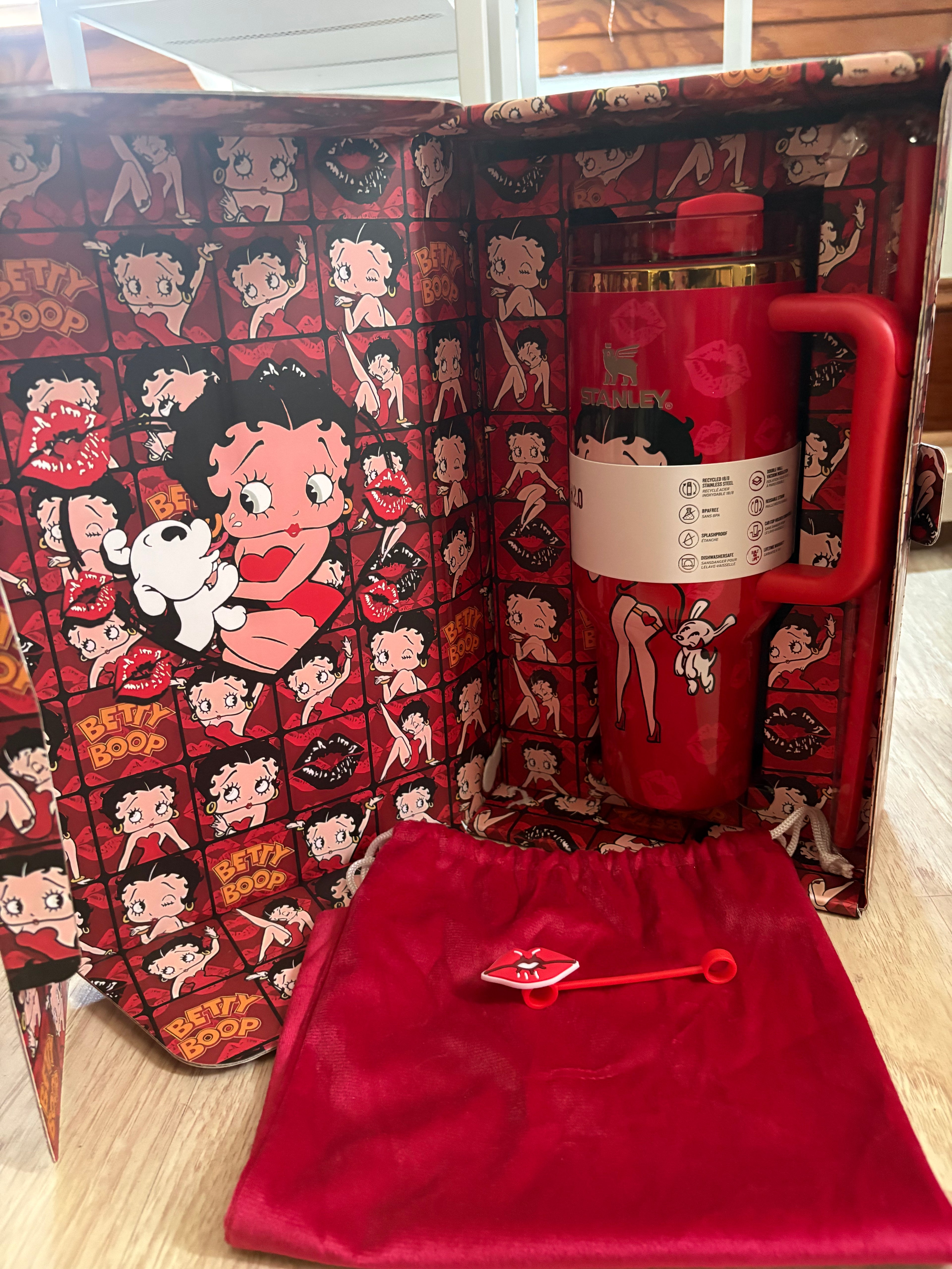 Stanley Betty Boop Red Tumbler 40oz ~ Straw ~ Straw Topper ~ Bag And Gift Box