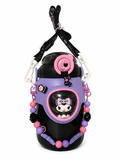 Kuromi Water Bottle with Strap & Charms – Purple, Black & Pink