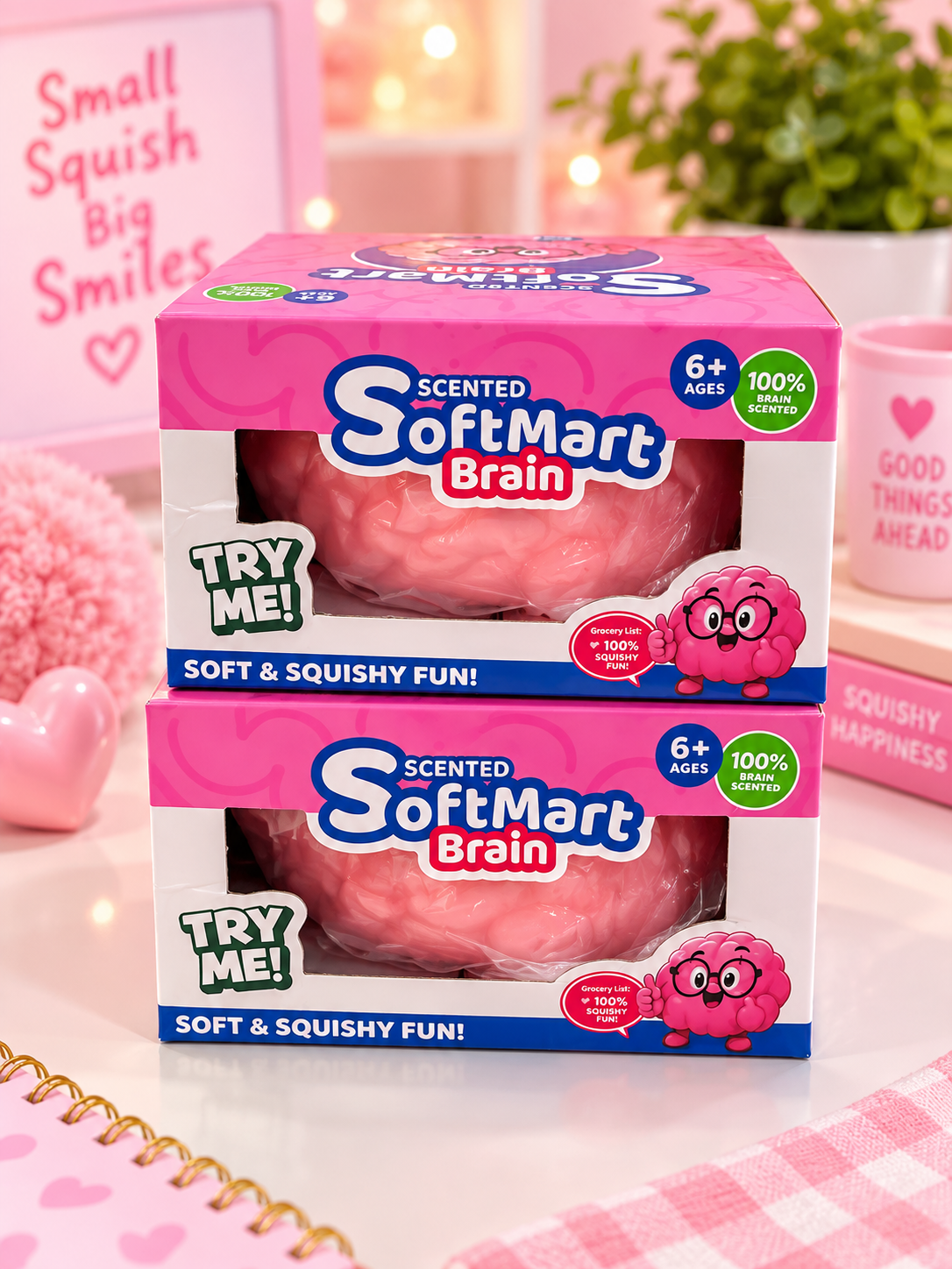 SoftMart Brain Scented Squishy Toy – Pink Brain Stress Relief Fidget Toy
