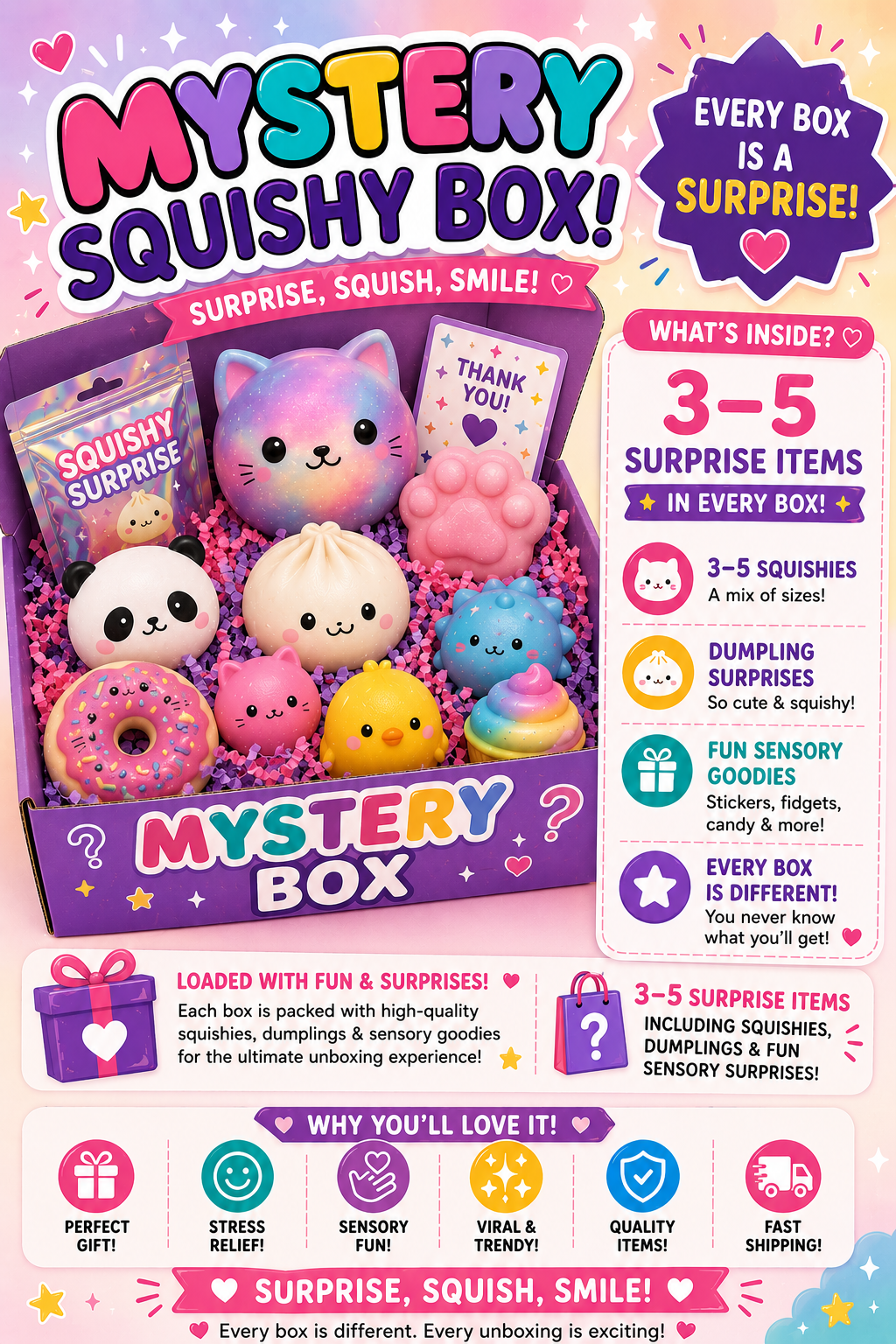 Mystery Squishy Box – 3-5 Surprise Sensory Items