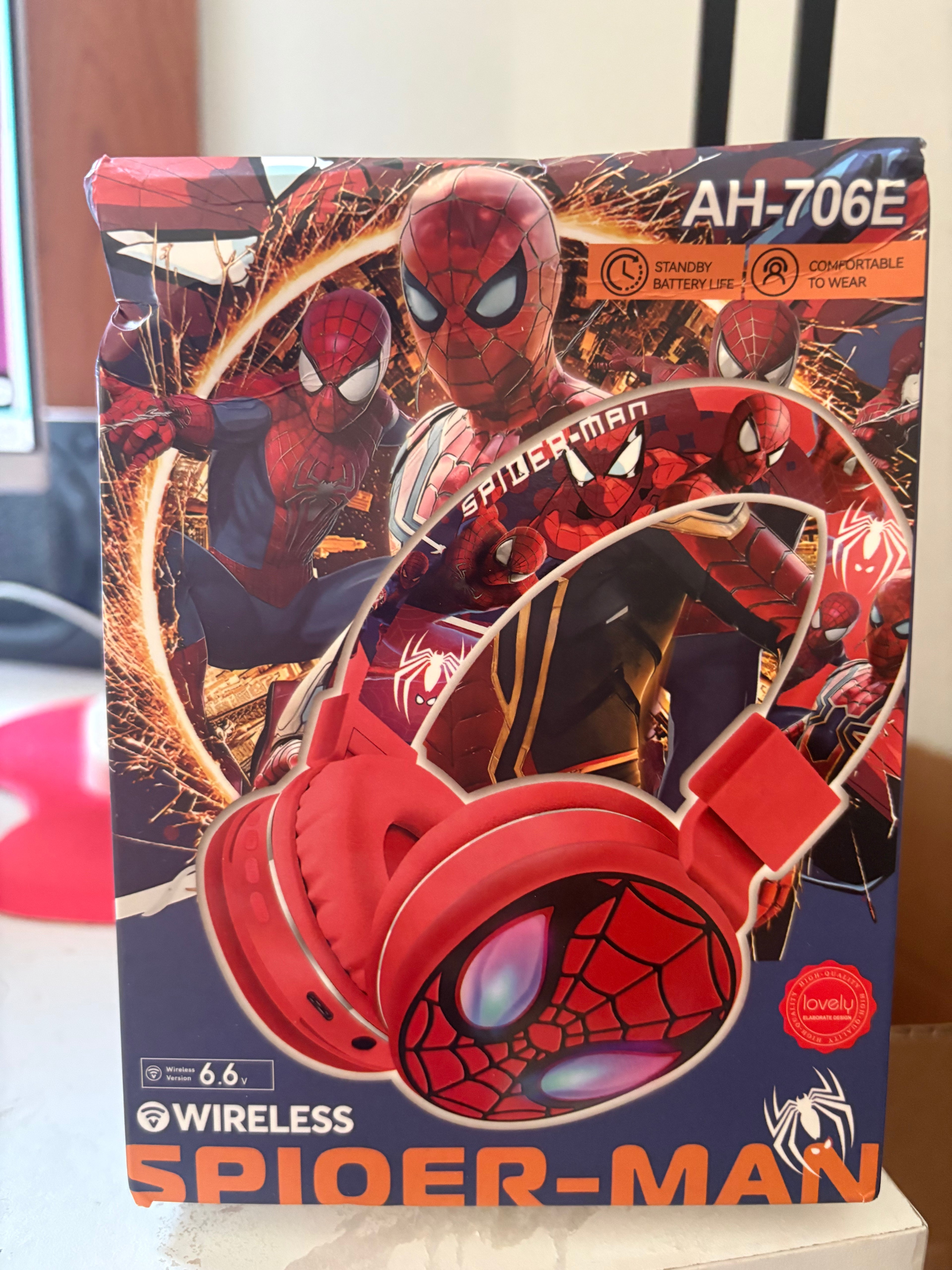 Spider-Man Wireless Bluetooth Over-Ear Headphones – Rechargeable Kids & Adults