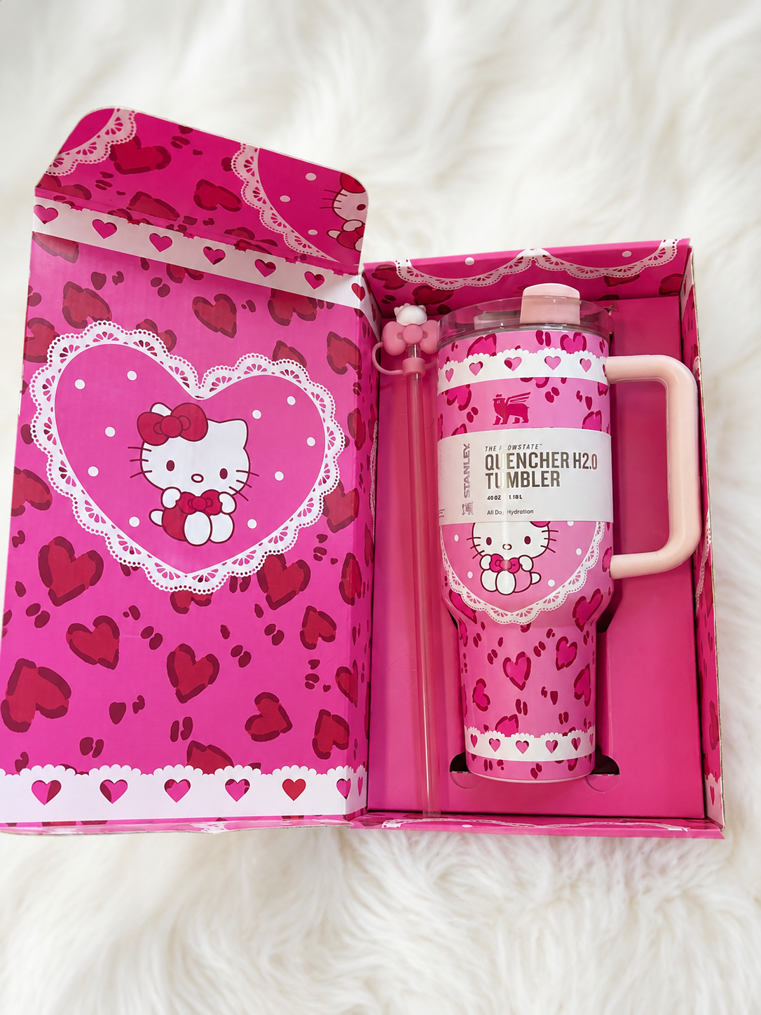 Stanley Pink  Hello Kitty Tumbler 40oz | Straw | Straw Topper | Bag | Gift Box
