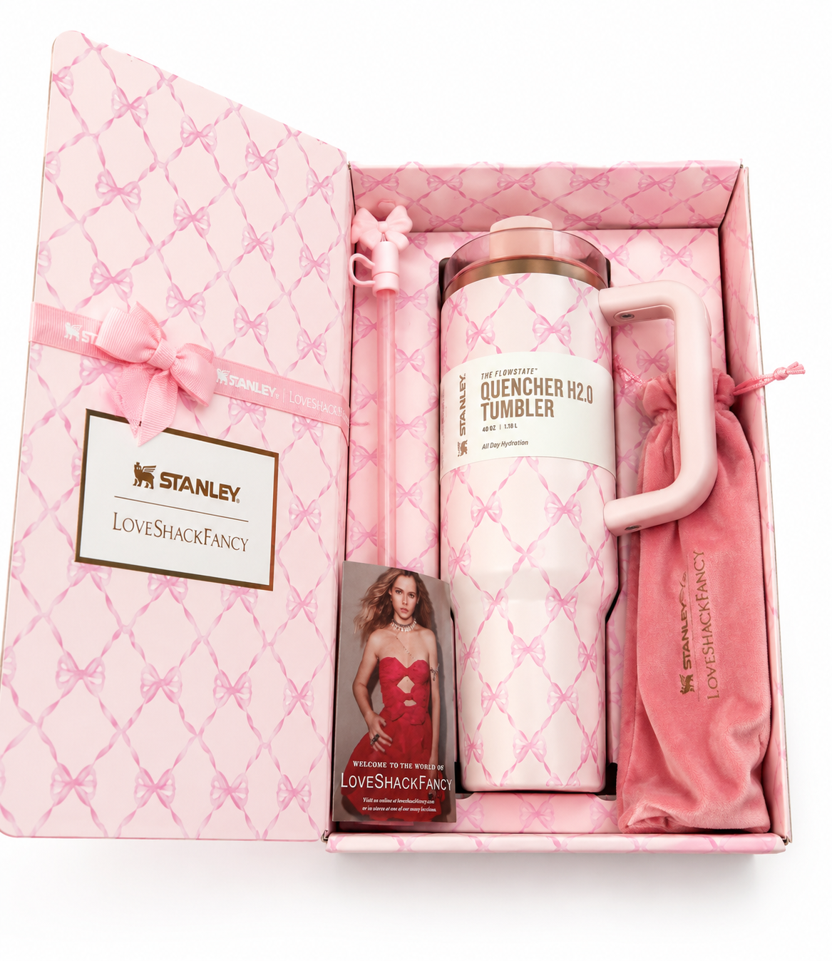 Stanley LoveShackFancy BabyBow Pink  Quencher 40oz  Insulated Tumbler With Straw